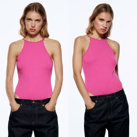 Zara Tops Zara New Pink Halter Neck Bodysuit Poshmark